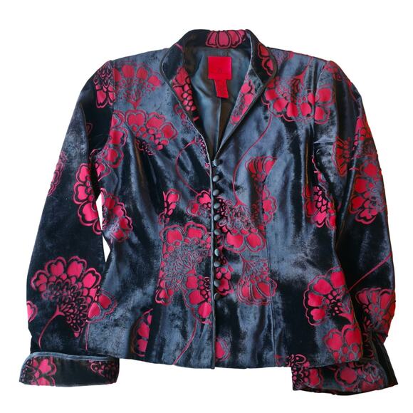 Romantic Goth Silk Blend Velvet Burnout Evening Jacket Floral Statement - Picture 7 of 15